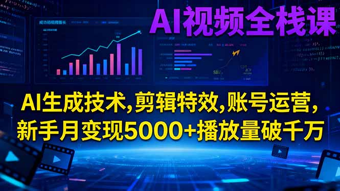 AI视频全栈课:AI生成技术,剪辑特效,账号运营,新手月变现5000+播放量破千万-68资源