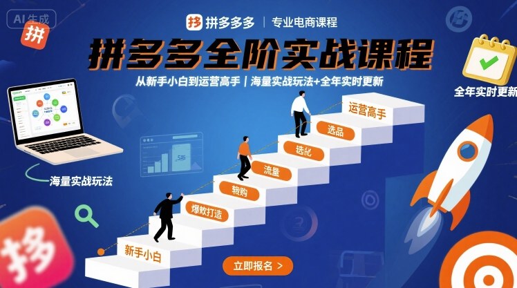 拼多多全阶实战课程，从新手小白到运营高手，海量实战玩法+全年实时更新【2025年9月更新】-68资源