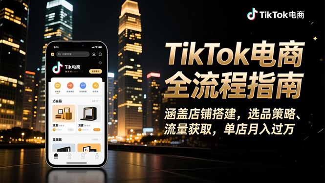 TikTok电商全流程指南，涵盖店铺搭建、选品策略、流量获取，单店月入过万-68资源