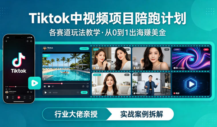某大佬的Tiktok中视频项目陪跑，涵盖TK各个赛道玩法教学，从0到1出海賺美金-68资源
