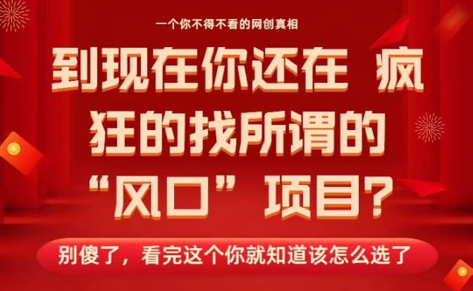 马上26年了，你还在找所谓的风口项目？别傻了，看完这个你全都懂了！【揭秘】-68资源