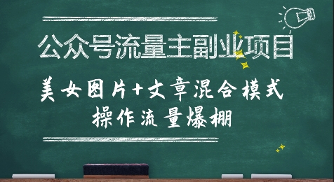 公众号流量主副业项目，美女图片+文章混合模式操作流量爆棚-68资源