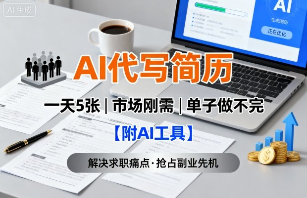 AI代写简历，一天5张，今年找工作难，市场刚需，单子做不完【附AI工具】-68资源