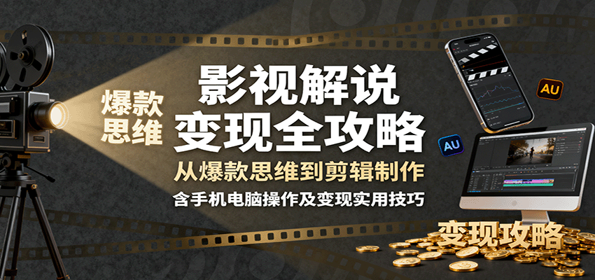 影视解说变现全攻略：从爆款思维到剪辑制作，含手机电脑操作及变现实用技巧-68资源