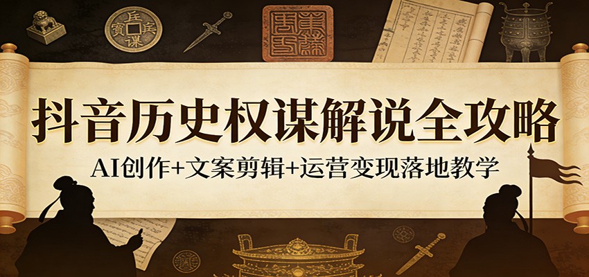 抖音历史权谋解说全攻略：AI创作+文案剪辑+运营变现落地教学-68资源