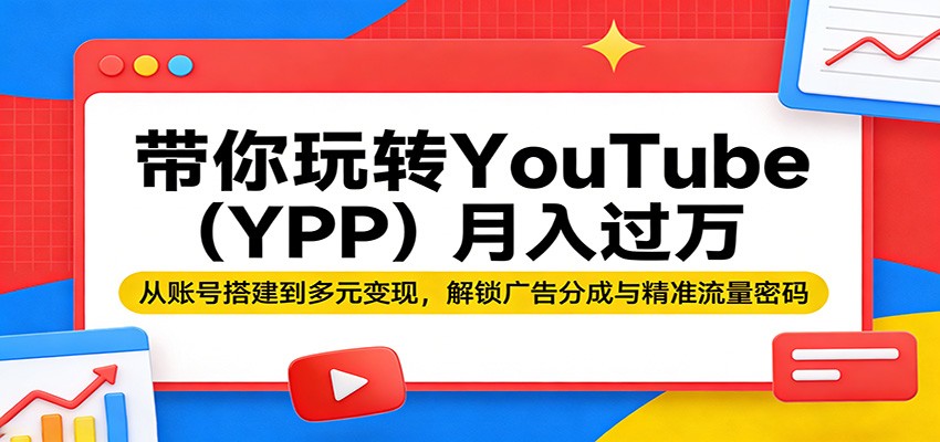 带你玩转YouTube(YPP)月入过万：从账号搭建到多元变现，解锁广告分成与精准流量密码-68资源