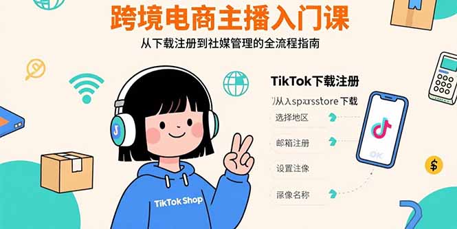 跨境电商主播入门课，TikTok下载注册，支付工具配置，社媒账号管理全流程-68资源