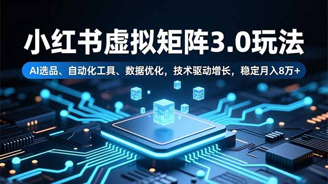 小红书虚拟矩阵3.0玩法，AI选品、自动化工具、数据优化，技术驱动增长，稳定月入8万+-68资源