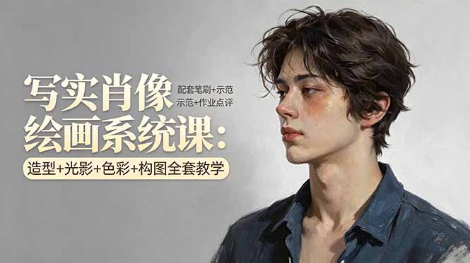 写实肖像绘画系统课：造型+光影+色彩+构图全套教学，配套笔刷+示范+作业点评-68资源