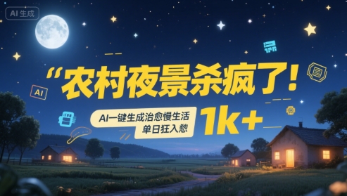 农村夜景杀疯了！AI一键生成治愈系慢生活，单日狂入1k+-68资源
