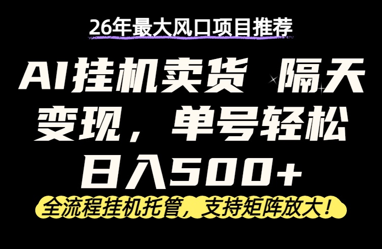 26年最新AI挂机卖货，隔天出收益，单账号轻松日入500+-68资源