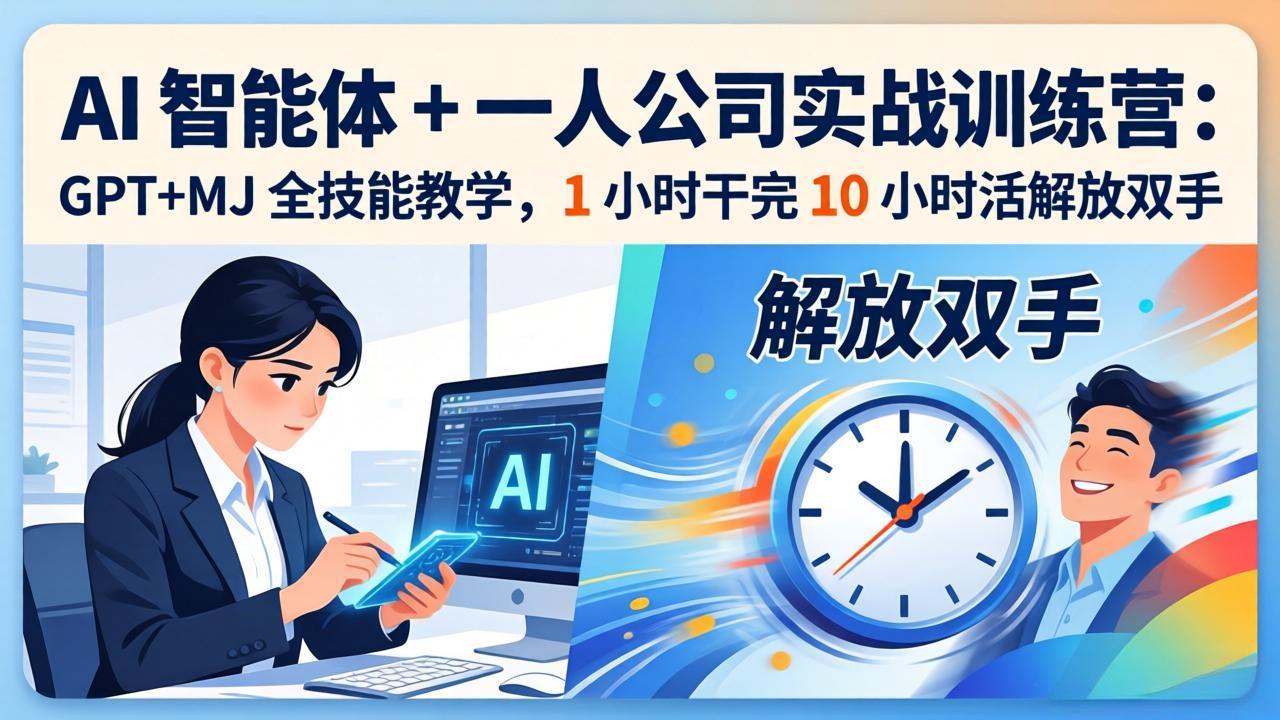 AI 智能体 + 一人公司实战训练营：GPT+MJ 全技能教学，1 小时干完 10 小时活解放双手-68资源