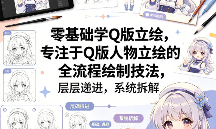 零基础学Q版立绘，专注于Q版人物立绘的全流程绘制技法，层层递进，系统拆解-68资源