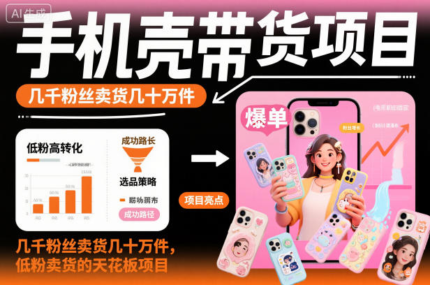手机壳带货项目，几千粉丝卖货几十万件，短视频低粉卖货的天花板项目-68资源