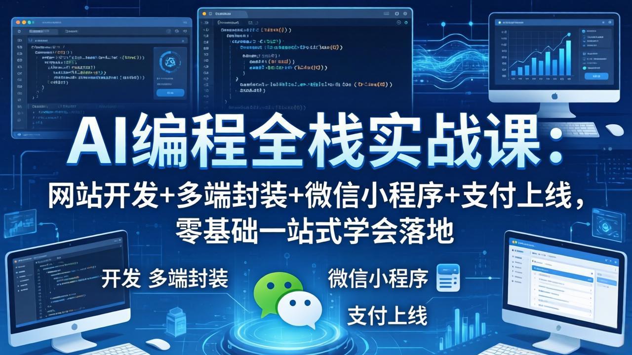 AI编程全栈实战课：网站开发+多端封装+微信小程序+支付上线，零基础一站式学会落地-68资源